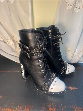 Azalea Wang "Oreo" Studded Spiked Ankle Boots